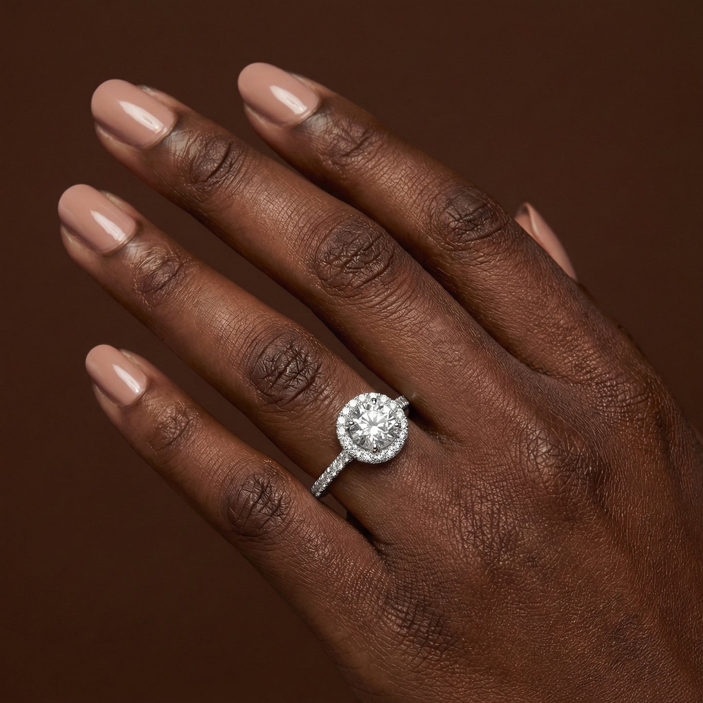 4 Claw Round Brilliant Cut Halo Engagement Ring with Diamond Shoulders - 1ct+, E/F, VVS - Platinum