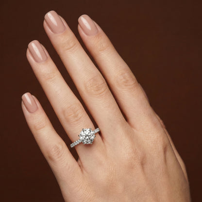 6 Claw Round Brilliant Cut with Diamond Shoulders Engagement Ring - 2ct+, E/F, VVS - Platinum