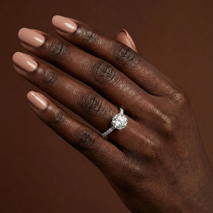 Classic Round Brilliant Cut with Diamond Shoulders Engagement Ring - 2ct+, E/F, VVS - Platinum