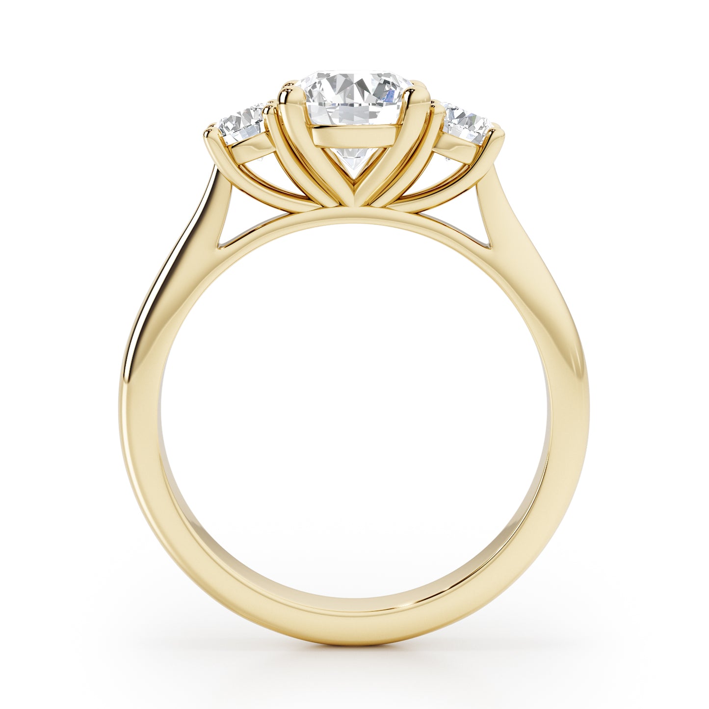 Round Cut Trilogy Engagement Ring - 3ct+, E/F, VVS - 18ct Yellow Gold