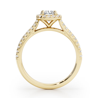 Cushion Cut Halo Engagement Ring with Diamond Shoulders - 2ct+, E/F, VVS - 18ct Yellow Gold