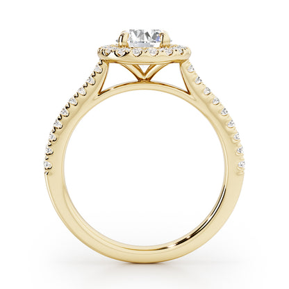 4 Claw Round Cut Halo Engagement Ring with Diamond Shoulders - 1ct+, E/F, VVS - 18ct Yellow Gold