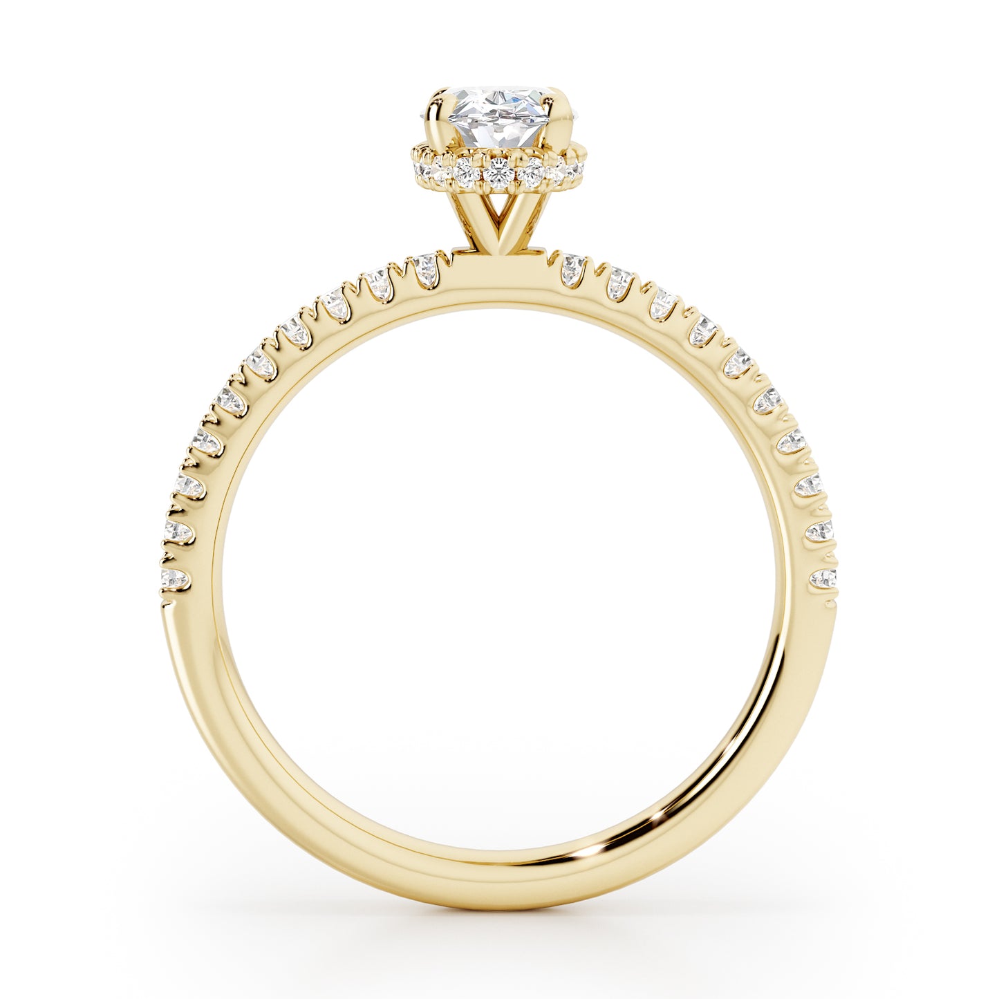 Oval Cut Hidden Halo with Diamond Shoulders Engagement Ring - 2ct+, E/F, VVS - 18ct Yellow Gold