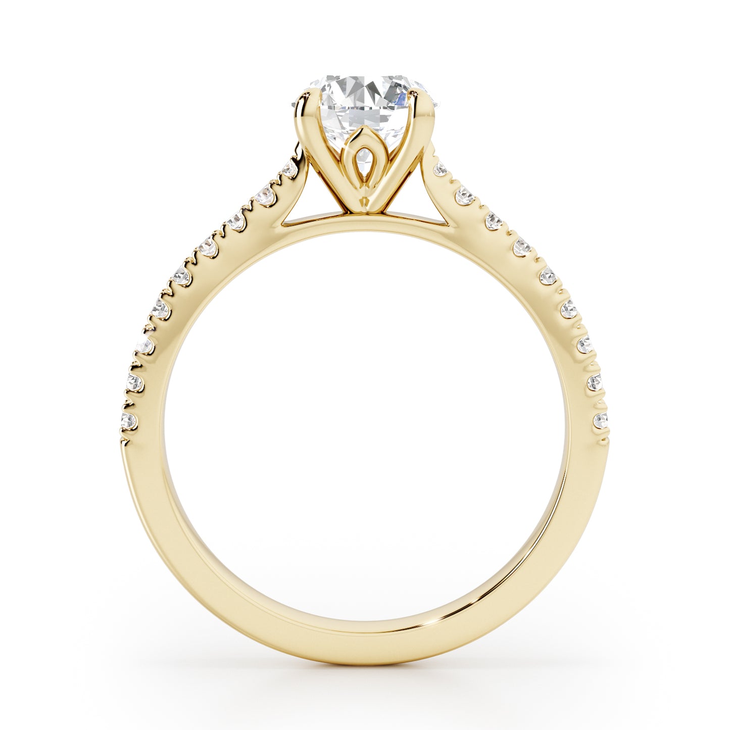 Classic Round Cut with Diamond Shoulders Engagement Ring - 2ct+, E/F, VVS - 18ct Yellow Gold