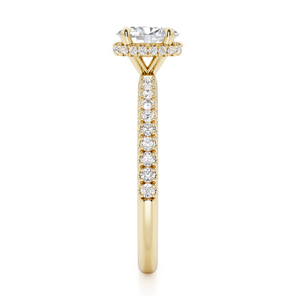 Oval Cut Hidden Halo with Diamond Shoulders Engagement Ring - 2ct+, E/F, VVS - 18ct Yellow Gold
