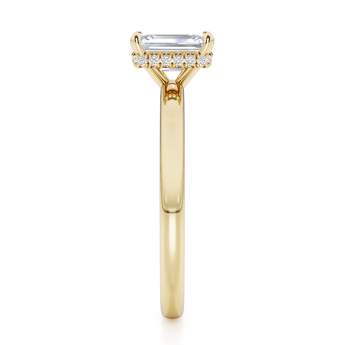 Emerald Cut Hidden Halo Engagement Ring - 2ct+, E/F, VVS - 18ct Yellow Gold
