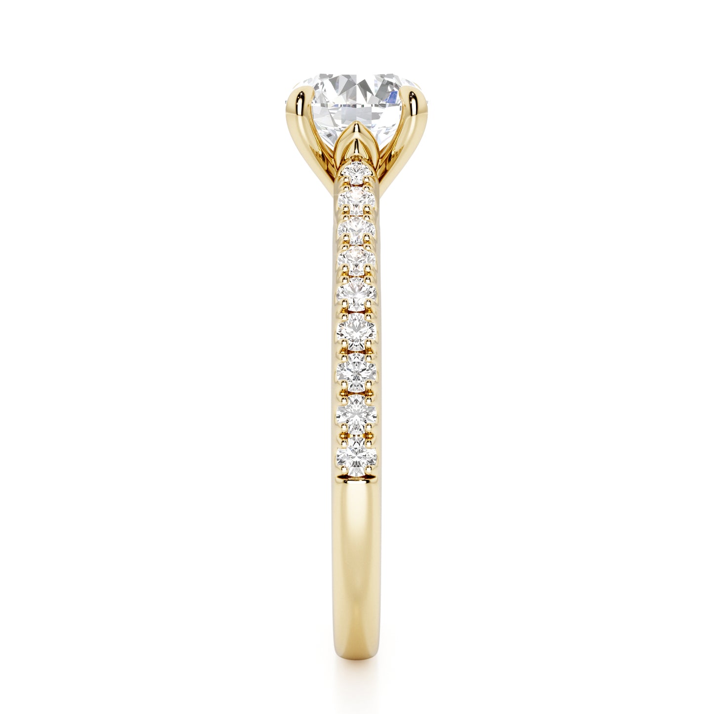 Classic Round Cut with Diamond Shoulders Engagement Ring - 2ct+, E/F, VVS - 18ct Yellow Gold