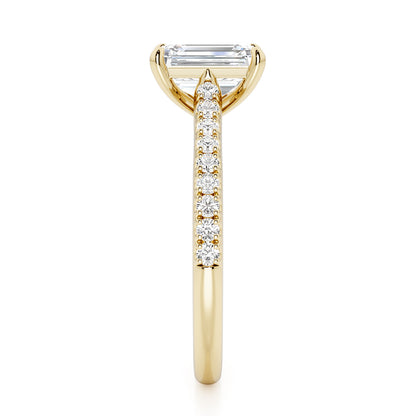 Emerald Cut with Diamond Shoulders Engagement Ring - 2ct+, E/F, VVS - 18ct Yellow Gold