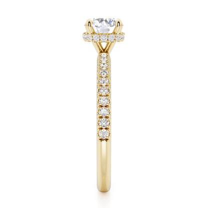 Classic Round Cut Hidden Halo with Diamond Shoulders Engagement Ring - 2ct+, E/F, VVS - 18ct Yellow Gold