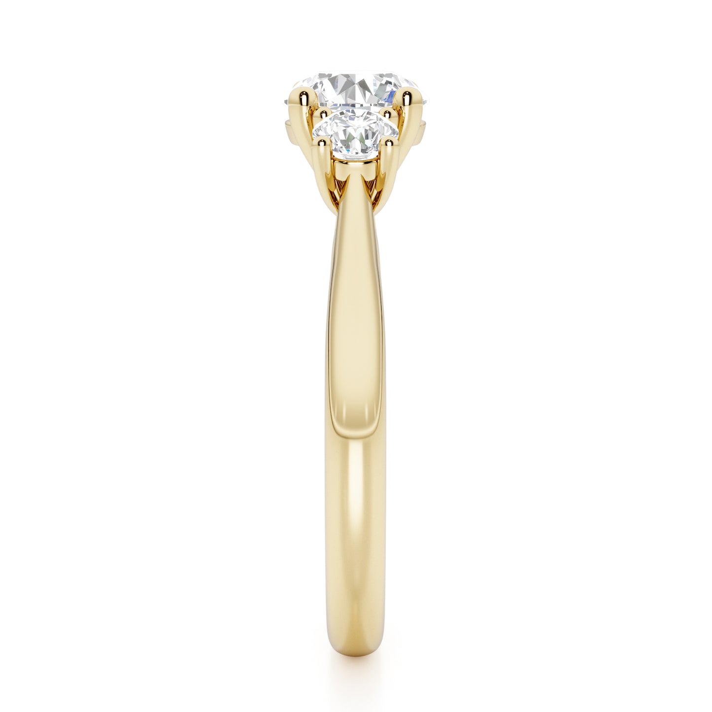 Round Cut Trilogy Engagement Ring - 3ct+, E/F, VVS - 18ct Yellow Gold