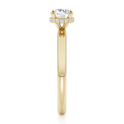 Classic Round Cut Hidden Halo Engagement Ring - 2ct+, E/F, VVS - 18ct Yellow Gold