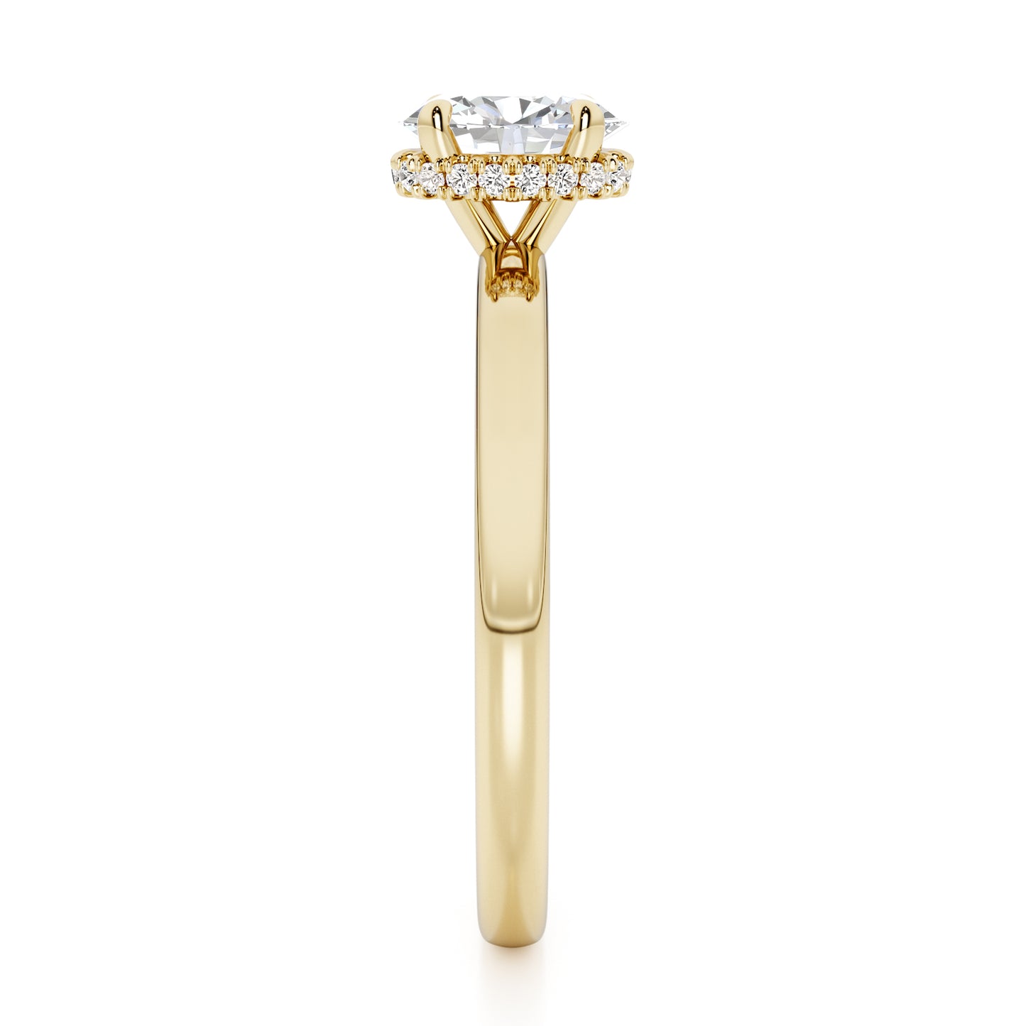 Classic Oval Cut Hidden Halo Engagement Ring - 2ct+, E/F, VVS - 18ct Yellow Gold