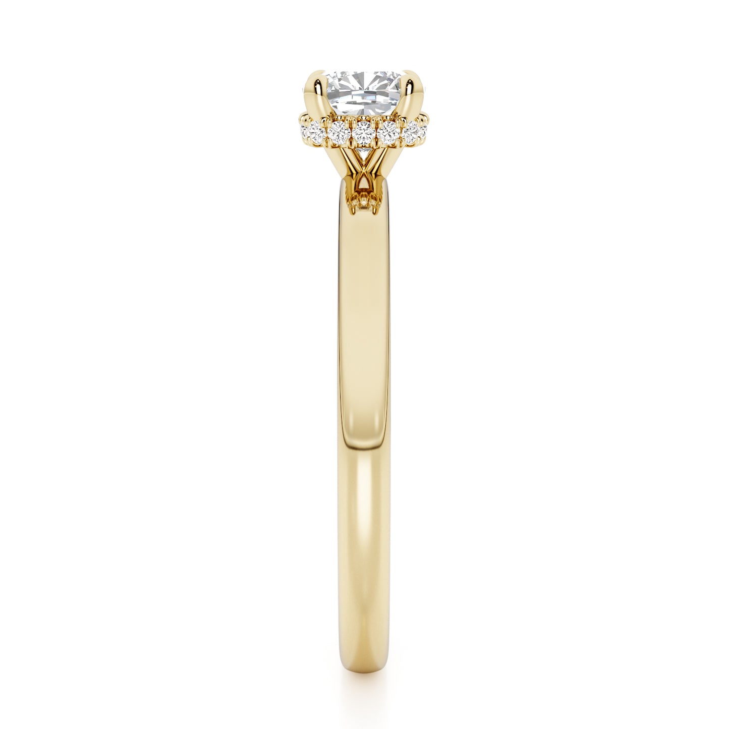 Cushion Cut Hidden Halo Engagement Ring - 2ct+, E/F, VVS - 18ct Yellow Gold