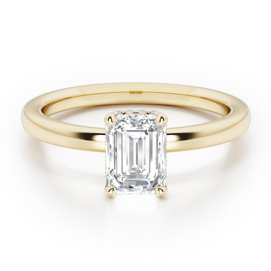 Emerald Cut Hidden Halo Engagement Ring - 2ct+, E/F, VVS - 18ct Yellow Gold