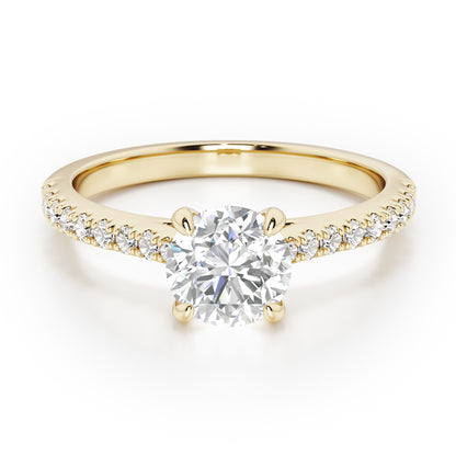 Classic Round Cut with Diamond Shoulders Engagement Ring - 2ct+, E/F, VVS - 18ct Yellow Gold