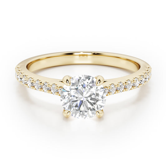 Classic Round Cut with Diamond Shoulders Engagement Ring - 2ct+, E/F, VVS - 18ct Yellow Gold