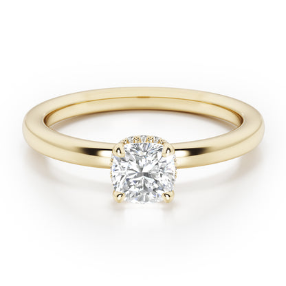 Cushion Cut Hidden Halo Engagement Ring - 2ct+, E/F, VVS - 18ct Yellow Gold