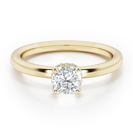 Cushion Cut Hidden Halo Engagement Ring - 2ct+, E/F, VVS - 18ct Yellow Gold