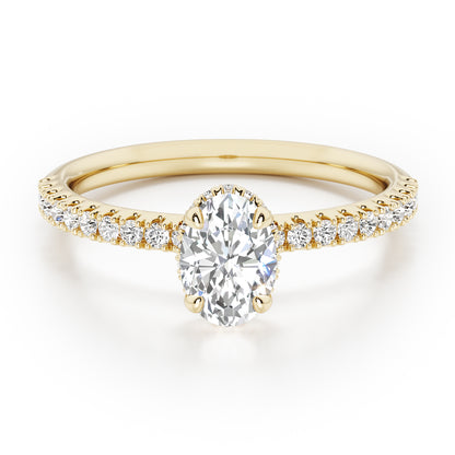 Oval Cut Hidden Halo with Diamond Shoulders Engagement Ring - 2ct+, E/F, VVS - 18ct Yellow Gold