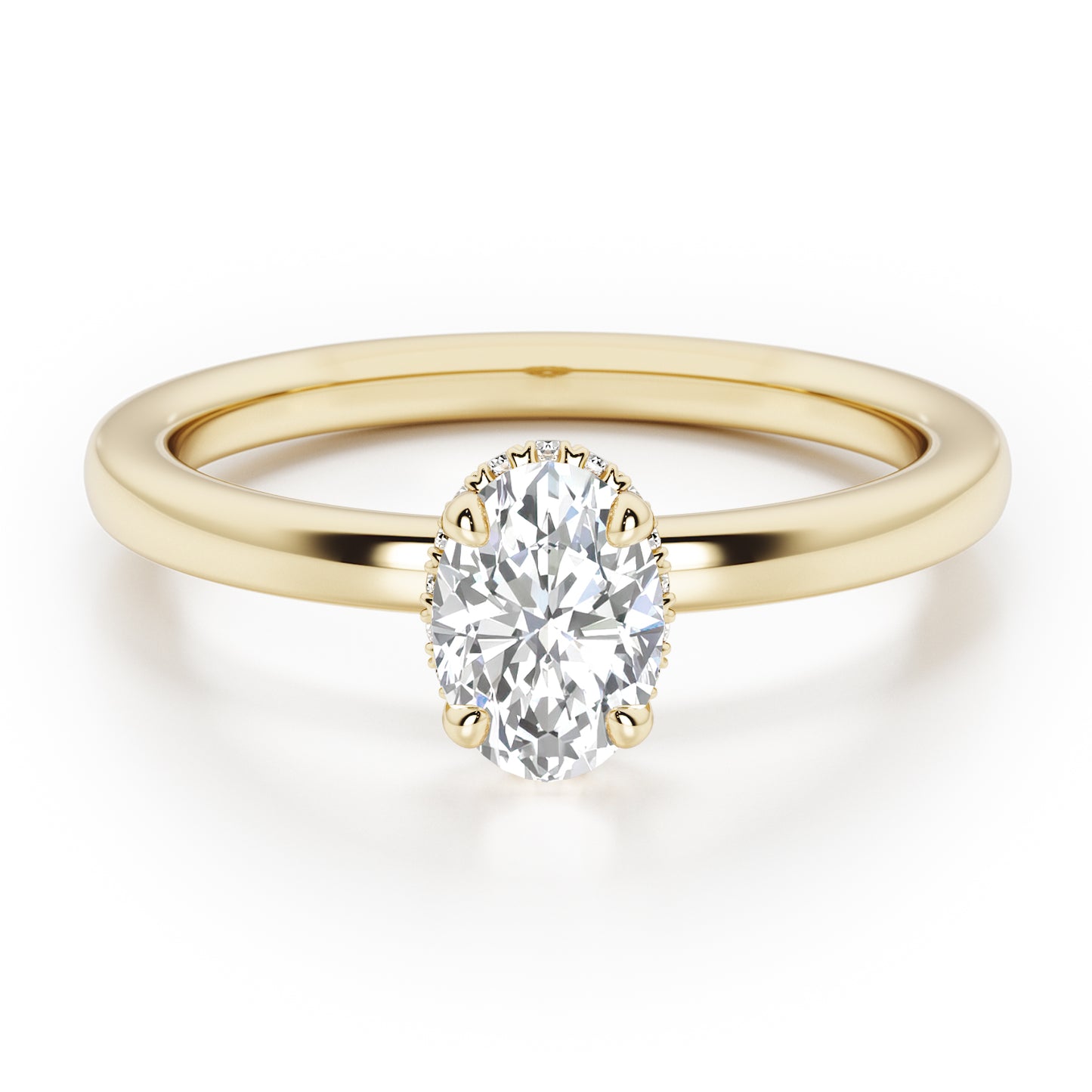 Classic Oval Cut Hidden Halo Engagement Ring - 2ct+, E/F, VVS - 18ct Yellow Gold