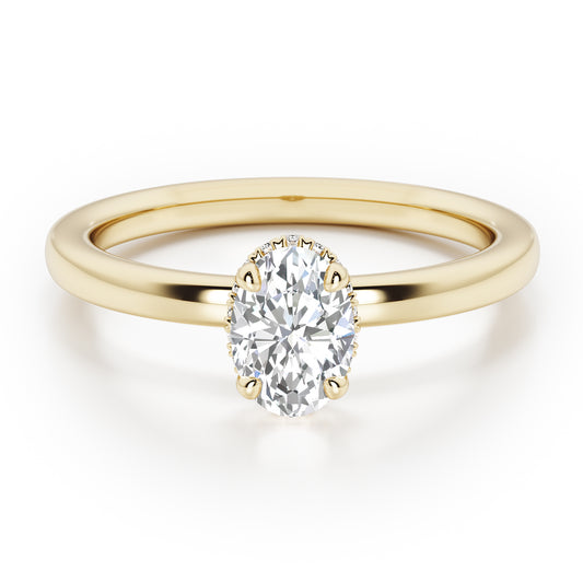 Classic Oval Cut Hidden Halo Engagement Ring - 2ct+, E/F, VVS - 18ct Yellow Gold