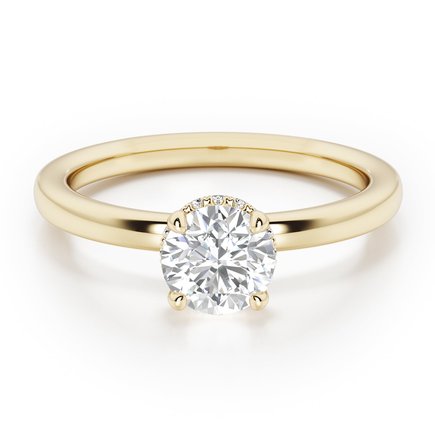Classic Round Cut Hidden Halo Engagement Ring - 2ct+, E/F, VVS - 18ct Yellow Gold