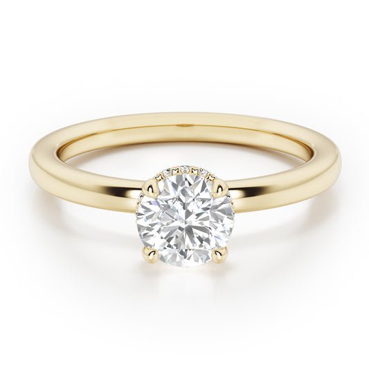 Classic Round Cut Hidden Halo Engagement Ring - 2ct+, E/F, VVS - 18ct Yellow Gold
