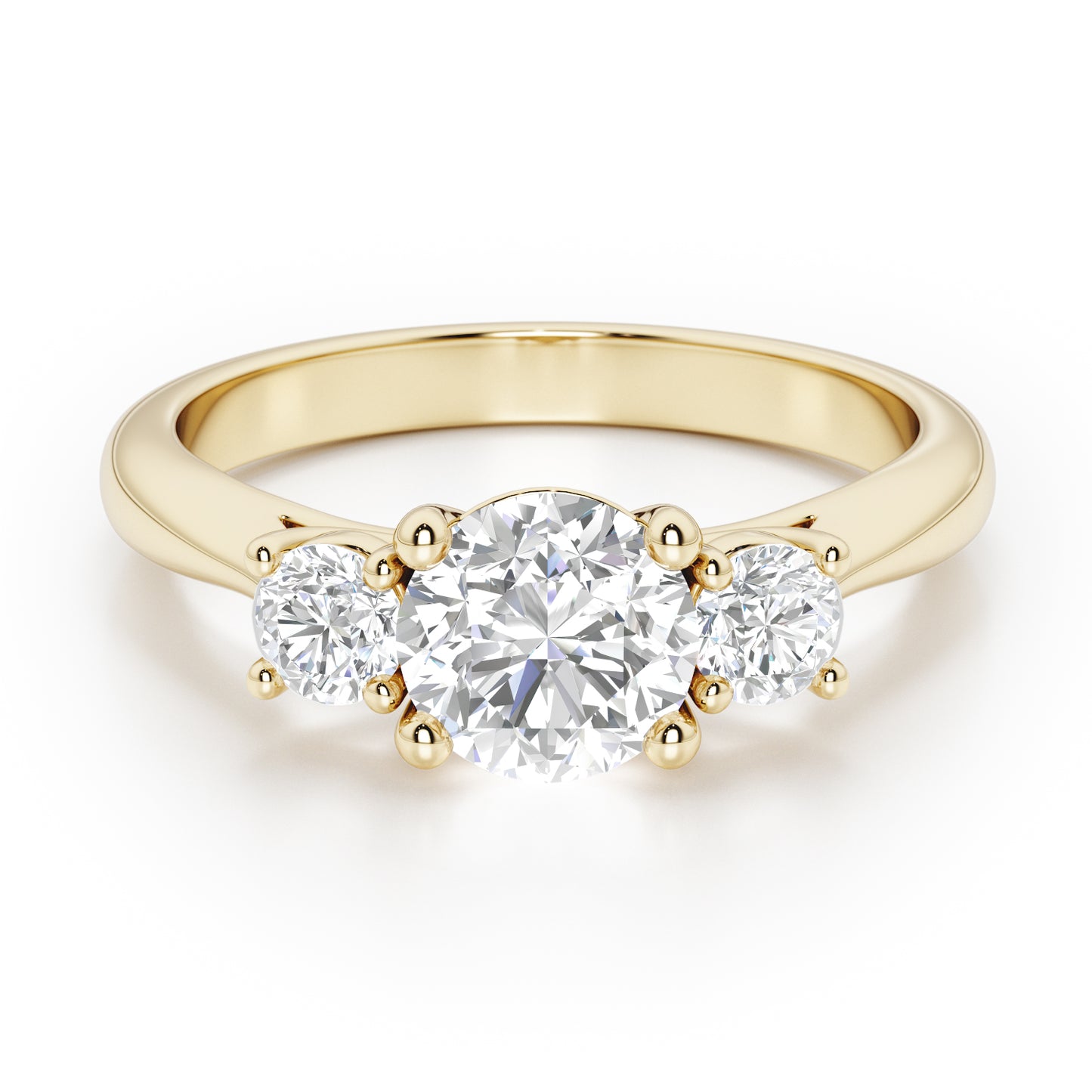 Round Cut Trilogy Engagement Ring - 3ct+, E/F, VVS - 18ct Yellow Gold