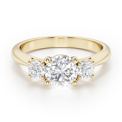 Round Cut Trilogy Engagement Ring - 3ct+, E/F, VVS - 18ct Yellow Gold