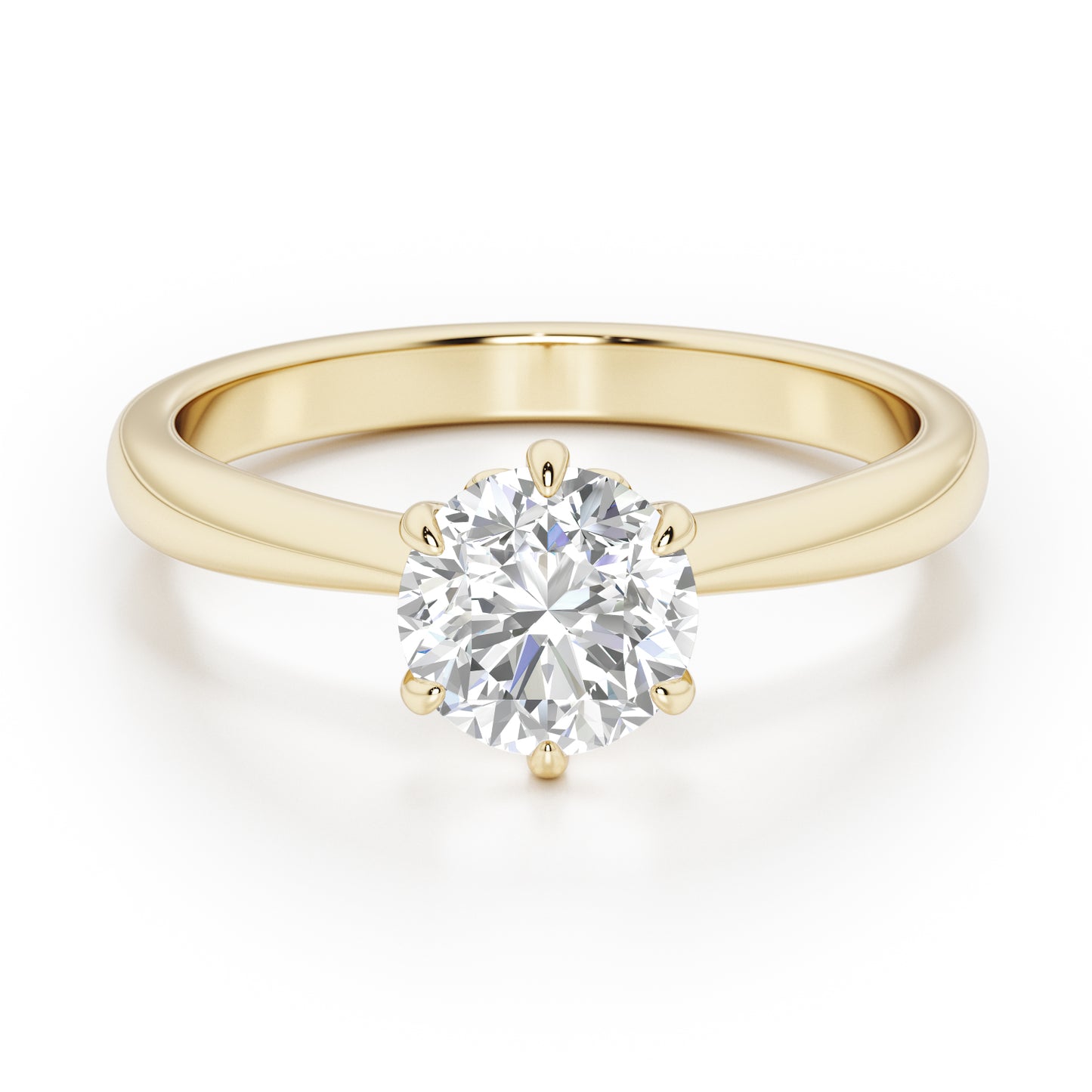 Classic 6 Claw Round Cut Solitaire Engagement Ring - 2ct+, E/F, VVS - 18ct Yellow Gold