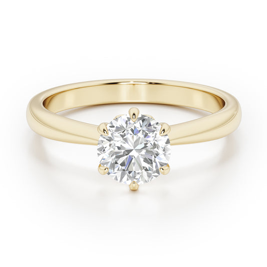 Classic 6 Claw Round Cut Solitaire Engagement Ring - 2ct+, E/F, VVS - 18ct Yellow Gold