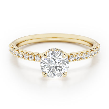Classic Round Cut Hidden Halo with Diamond Shoulders Engagement Ring - 2ct+, E/F, VVS - 18ct Yellow Gold