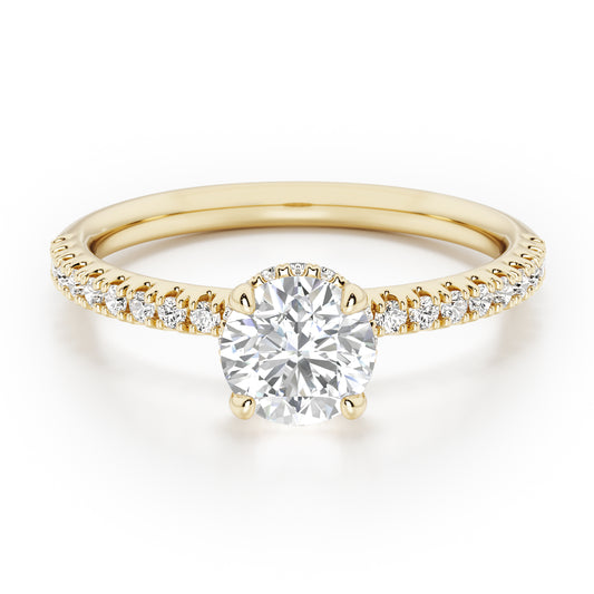 Classic Round Cut Hidden Halo with Diamond Shoulders Engagement Ring - 2ct+, E/F, VVS - 18ct Yellow Gold