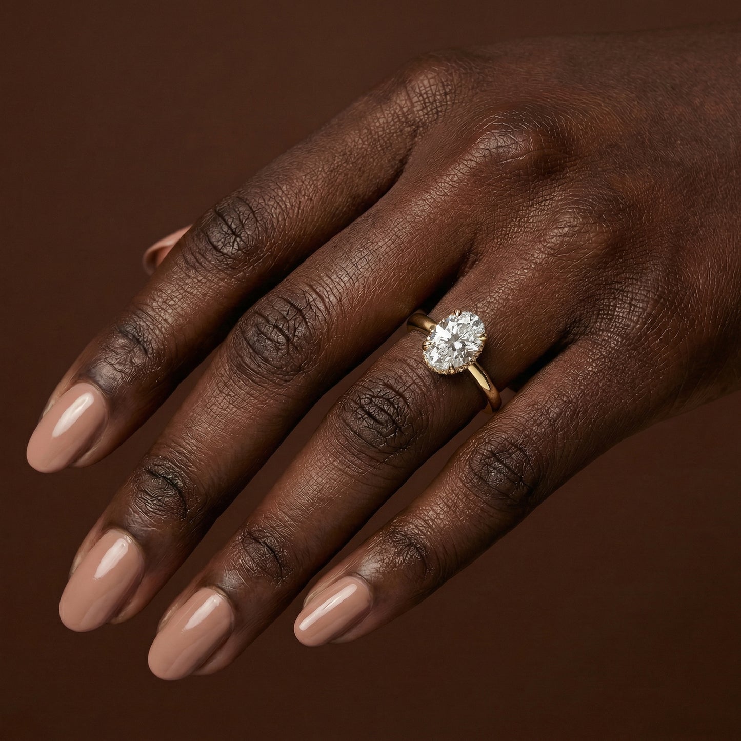 Classic Oval Cut Hidden Halo Engagement Ring - 2ct+, E/F, VVS - 18ct Yellow Gold