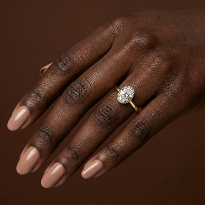 Classic Oval Cut Hidden Halo Engagement Ring - 2ct+, E/F, VVS - 18ct Yellow Gold