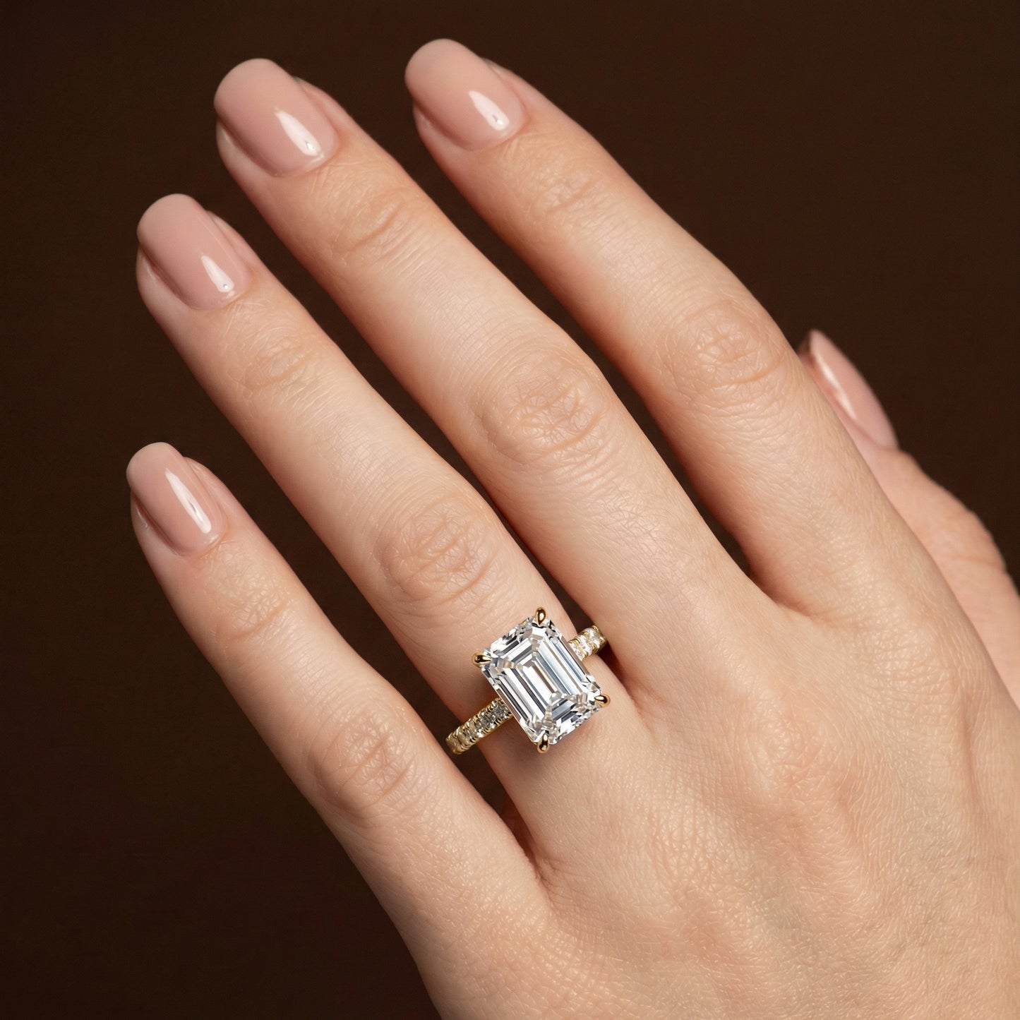 Emerald Cut with Diamond Shoulders Engagement Ring - 2ct+, E/F, VVS - 18ct Yellow Gold