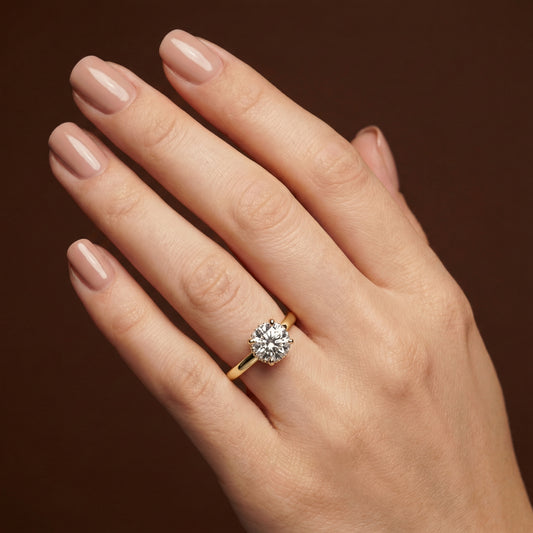 Classic Round Brilliant Cut Hidden Halo Engagement Ring - 2ct+, E/F, VVS - 18ct Yellow Gold